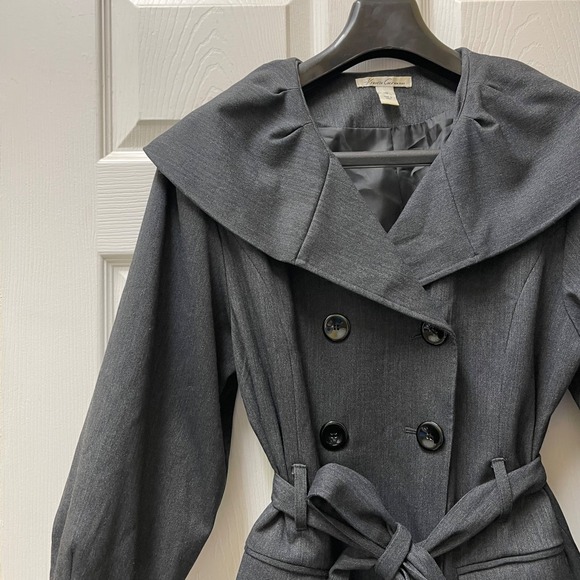 Kenneth Cole Jackets & Blazers - Kenneth Cole New York Womens Sz 10 Gray Shawl Neck Belted Double Breasted Jacket